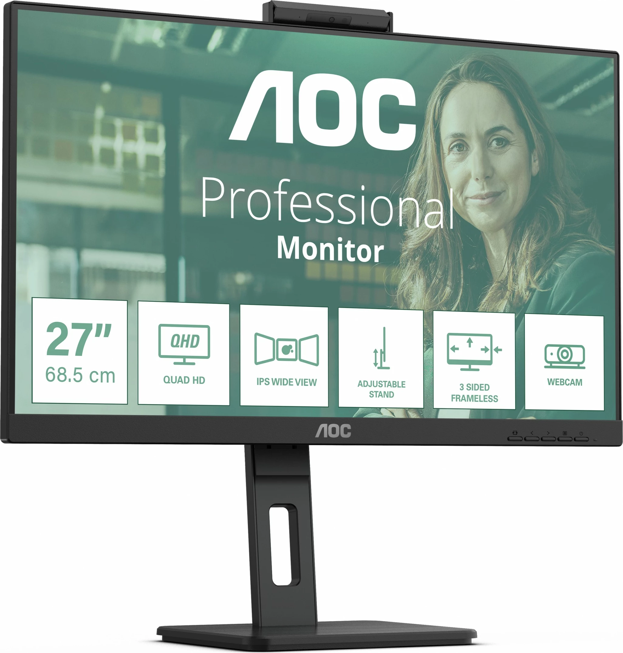 Monitor AOC Q27P3QW 27 inç IPS QHD, USB hub, kamerë, i zi