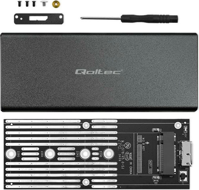 Kasë Qoltec 51854 për SSD M.2 SATA/NGFF, USB 3.0, Alumini, E zezë