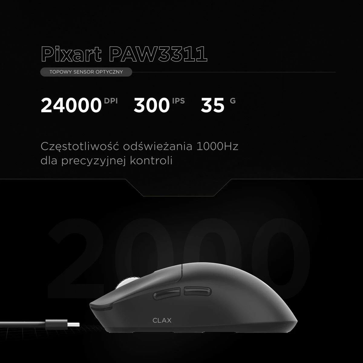 Maus Rampage Clax PAW3311, 24 000 DPI, wireless/wired, i zi