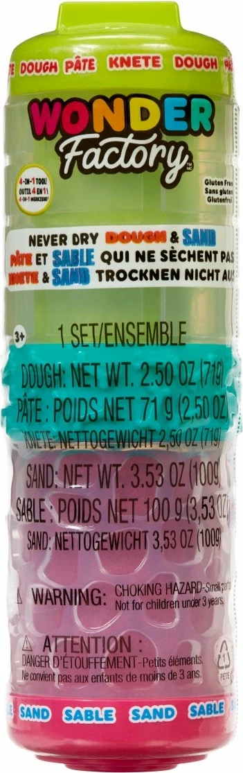 Set plastelinë dhe rërë kinetike MGA Wonder Factory Never Dry, lime dhe rozë