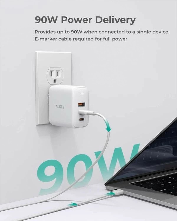 Karikues muri AUKEY PA-B6S Omnia Mix, 90W, 3xUSB (2xUSB-C + 1xUSB-A), i bardhë