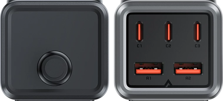 Karikues desktop Acefast Z2 GaN, 75W, 3x USB-C, 2x USB-A, zezë/gri