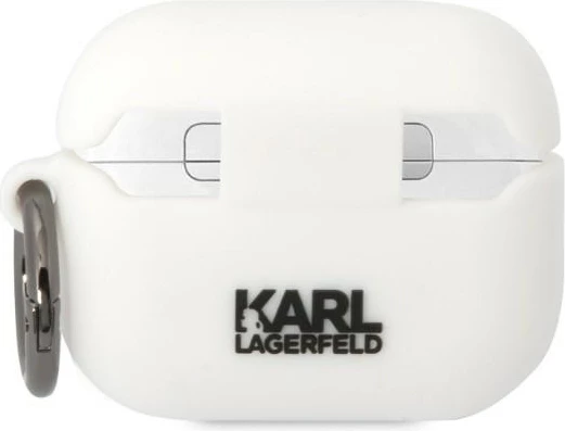 Mbështjellës Karl Lagerfeld për AirPods Pro, silikon, i bardhë, me unazë
