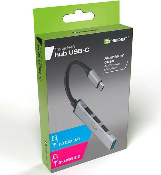 HUB USB Tracer H40, 4 porta, USB-C, argjendtë