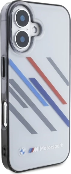 Mbështjellës BMW Motorsport IML Random Stripes për iPhone 16 Plus, Gri