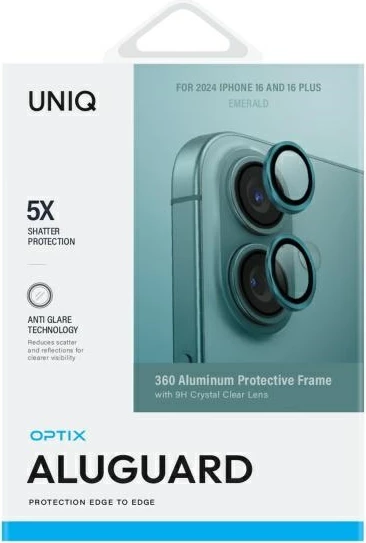 Mbrojtës lentash UNIQ Optix me aplikator për iPhone 16 / iPhone 16 Plus, Gjelbër