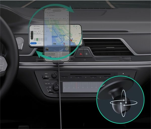 Mbajtës magnetik për veturë AUKEY HD-MC13A MagFusion Dash Pro, karikim wireless Qi2 15W, ftohje aktive, i zi