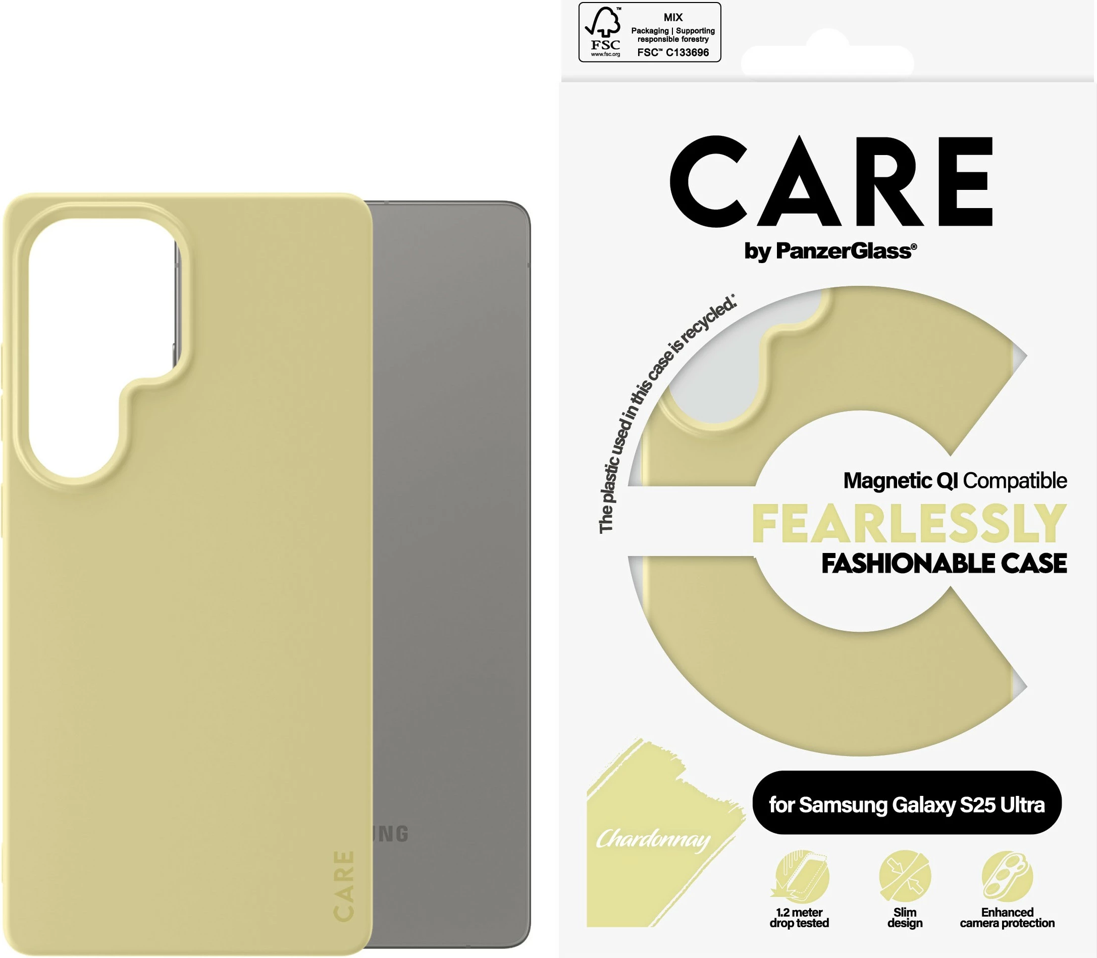 Mbështjellës PanzerGlass CARE Chardonnay për Galaxy S25 Ultra, silikon, e verdhë