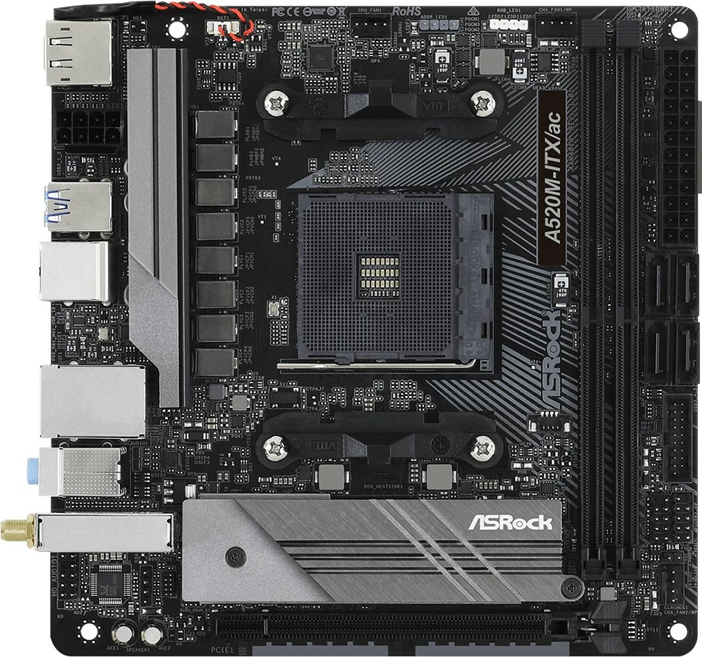 Pllakë amë ASRock A520M-ITX/ac, Socket AM4, micro ATX, 64 GB, e zezë