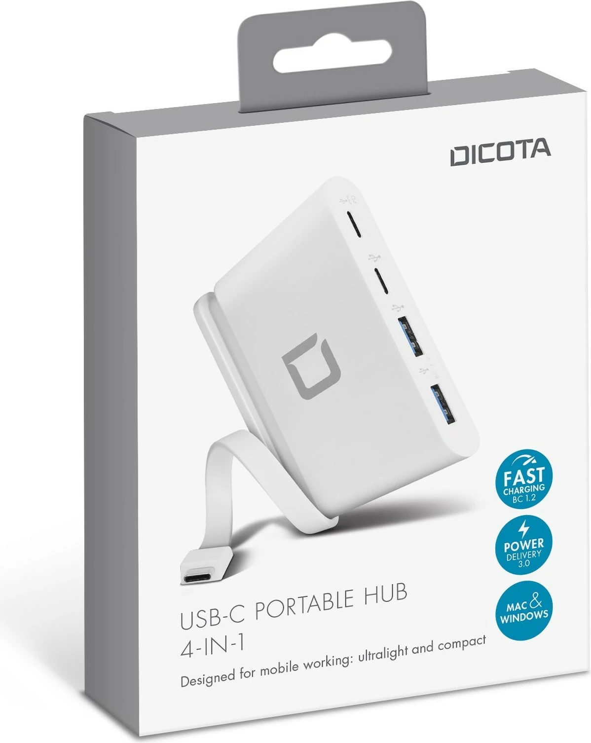 Hub USB-C DICOTA D31731, 100 W, Bardhë