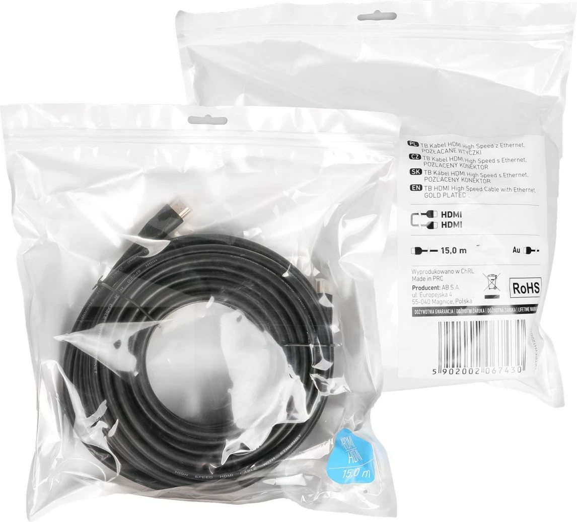 Kabllo HDMI TB AKTBXVH120G15MB, 15m, v2.0, e zezë