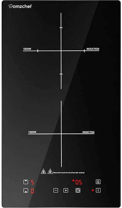 Sobë induksioni AMZCHEF IRC119, 2 zona, 3300 W, xham i zi