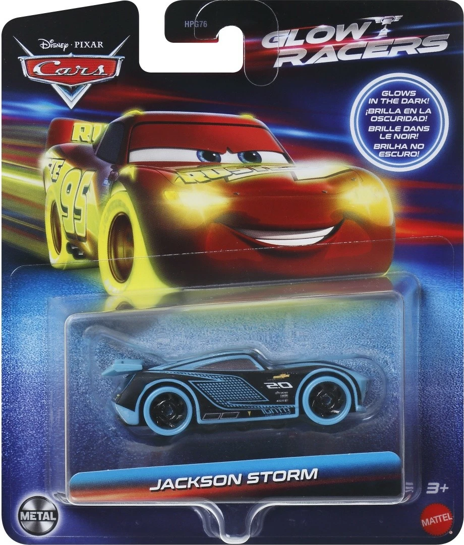 Makina lodër Mattel Cars Glow Racers Jackson Storm, metal, 1:55, zi/blu