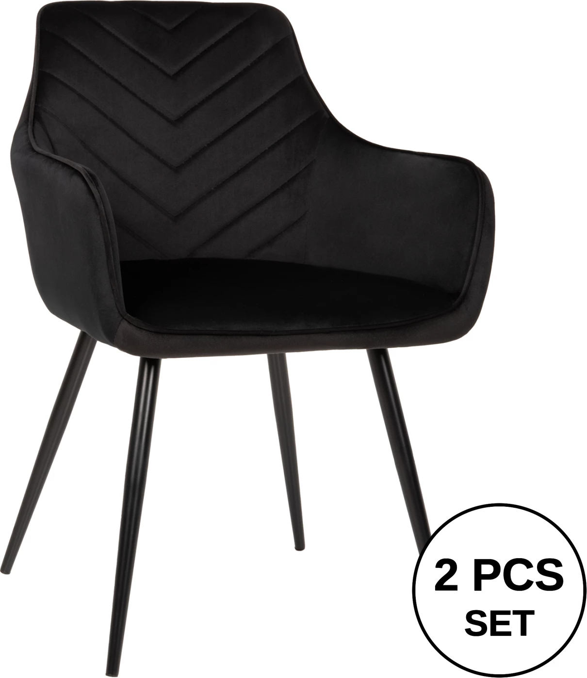 Karrige Latrell, kadife e zezë, këmbë metali të zeza, 55x57x84H cm., set prej 2 copë