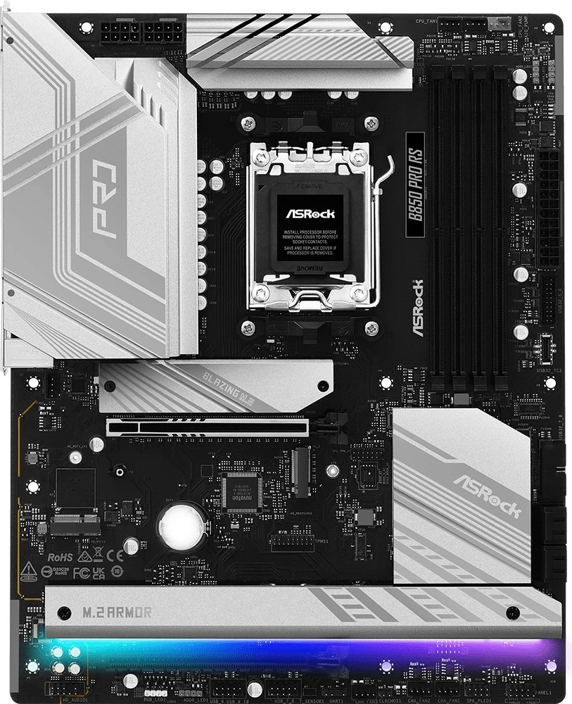 Pllakë amë ASRock B850 PRO RS, Socket AM5, ATX, 4 DDR5, e zezë/argjendtë