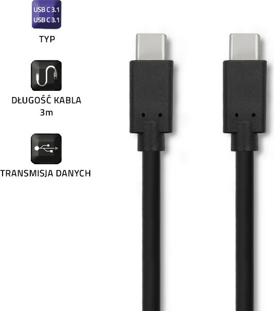 Kabllo USB Type-C Qoltec 52353, 3m, e zezë