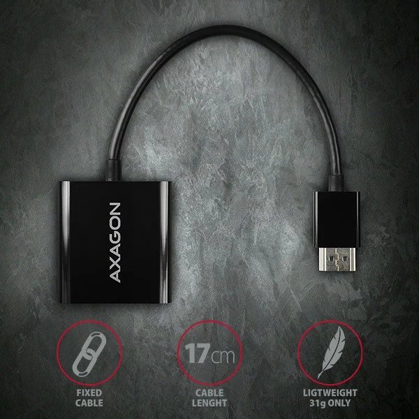Adapter HDMI në VGA AXAGON RVH-VGAN me dalje audio, micro USB, i zi