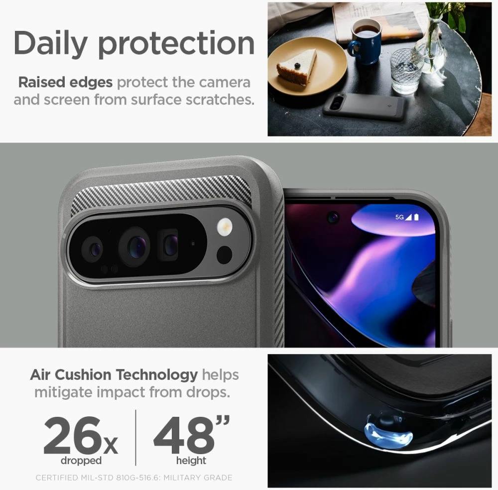 Mbështjellës Spigen Rugged Armor për Google Pixel 9 Pro XL, Gri