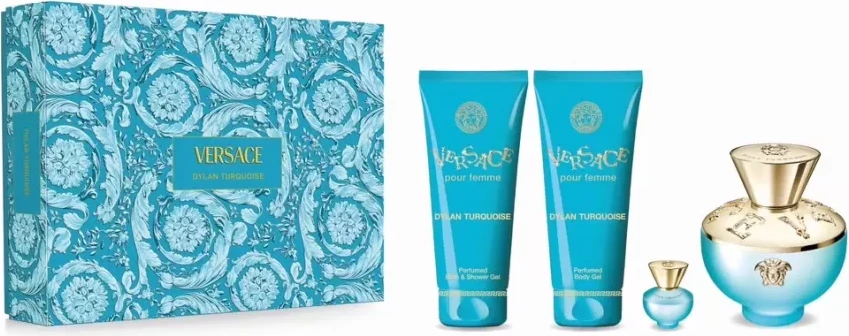 Set Versace Dylan Turquoise, EDT 100ml + 5ml + Xhel Dushi 100ml + Locion Trupi