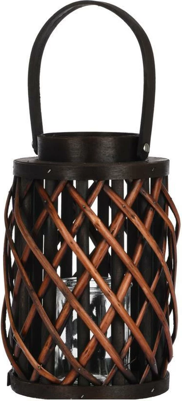 Fener KOOPMAN me qelq cilindër, H25xØ15cm, Kafe