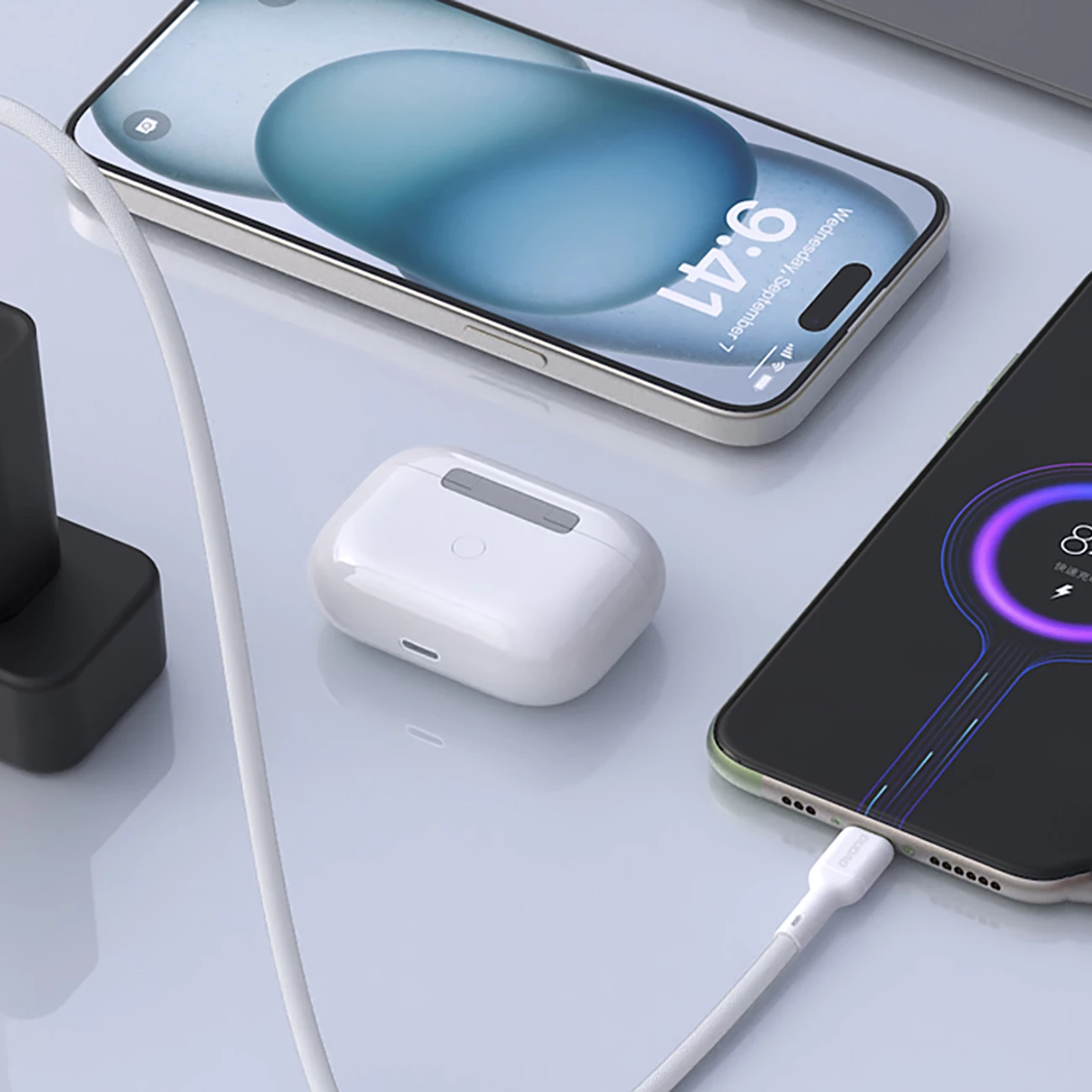 Kabllo Dudao L9T, USB-A në USB-C, 1m, 5A, e bardhë