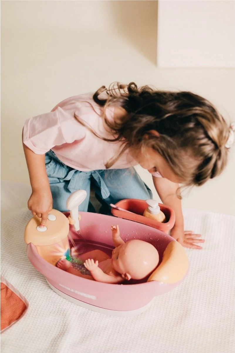 Vaskë lodër për kukulla Smoby Baby Nurse 7600220386, plastike, rozë/kafe/bardhë, me aksesorë