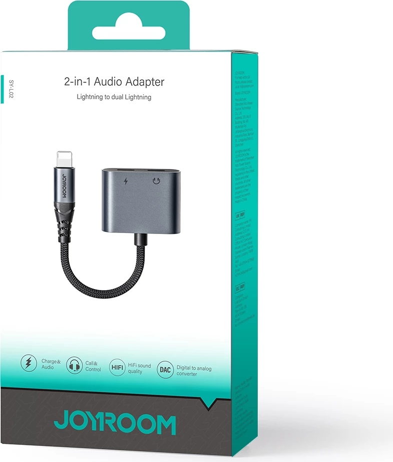 Adapter Lightning Joyroom SY-L02 2-në-1 me DAC, i zi