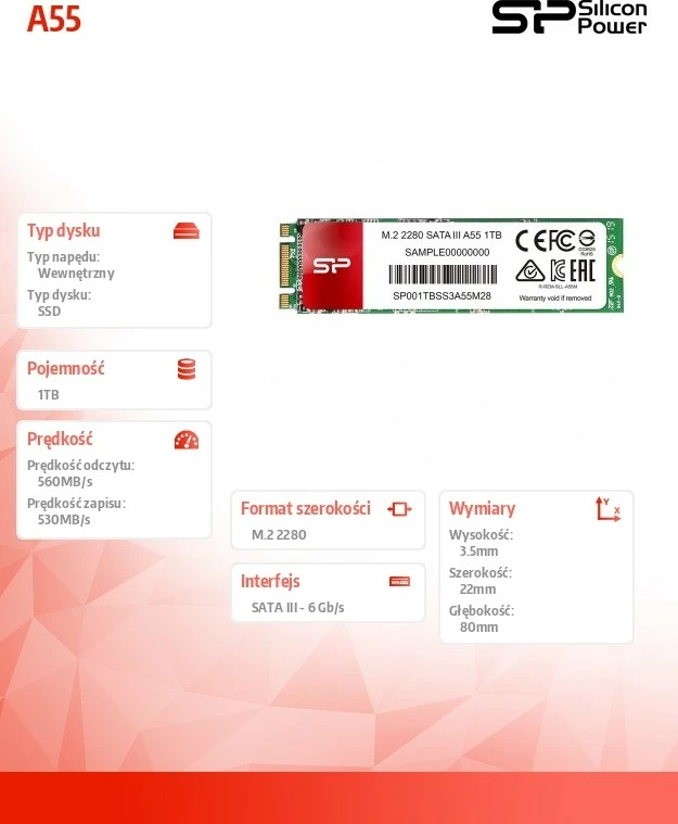 SSD Silicon Power A55, 1TB, M.2 2280, SATA III