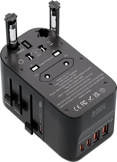 Adapter udhëtimi BlitzWolf BW-TA2 5-në-1, 2xUSB PD, 2xUSB-C QC, USB-C GaN 100W, zi