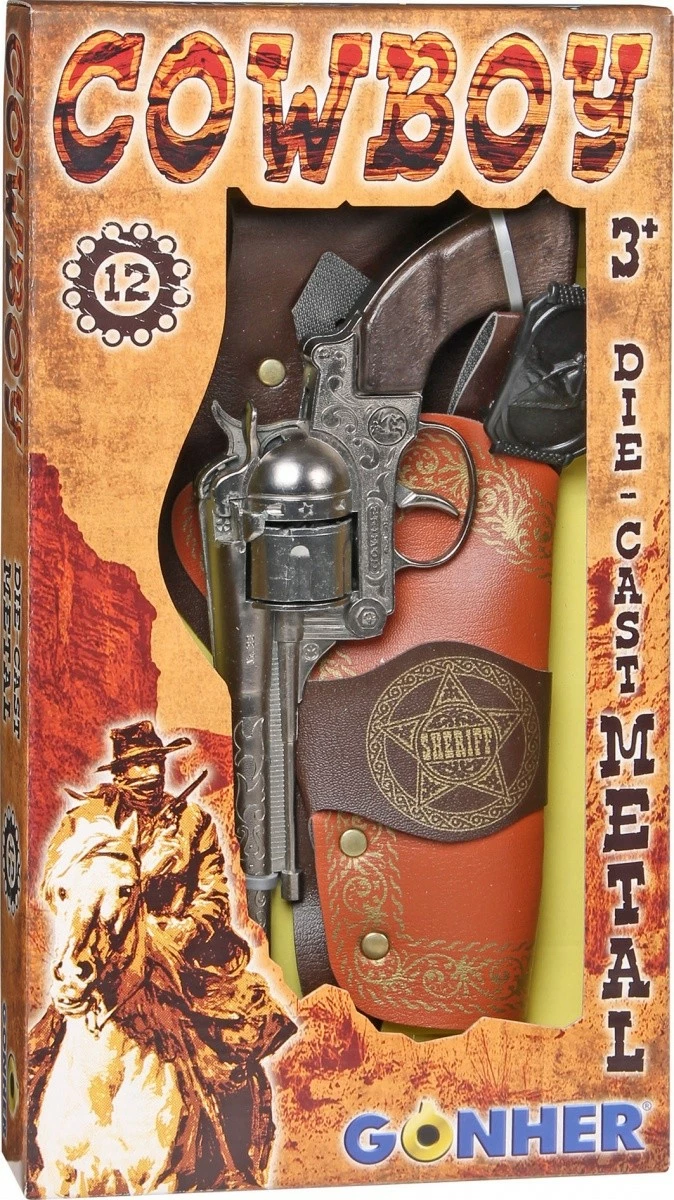 Revolver metalik lodër Pulio Gonher me mbajtëse dhe rrip, Kafe/Argjend, set