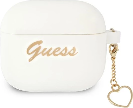 Mbështjellës Guess për AirPods 3, Charm Heart Collection, silikon, i bardhë