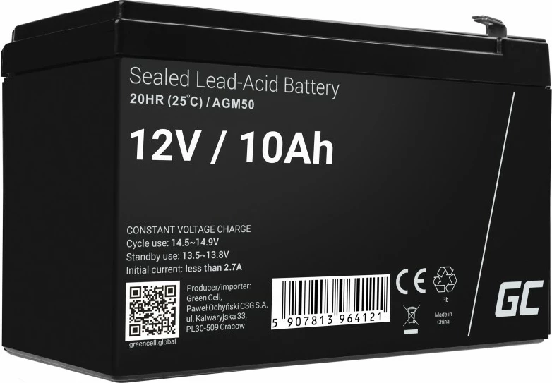 Bateri AGM Green Cell AGM50, 12V, 10Ah, e zezë
