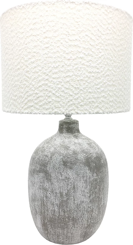 Llambë tavoline, qeramikë gri, abazhuri prej stofe të bardhë, 20x20x53cm