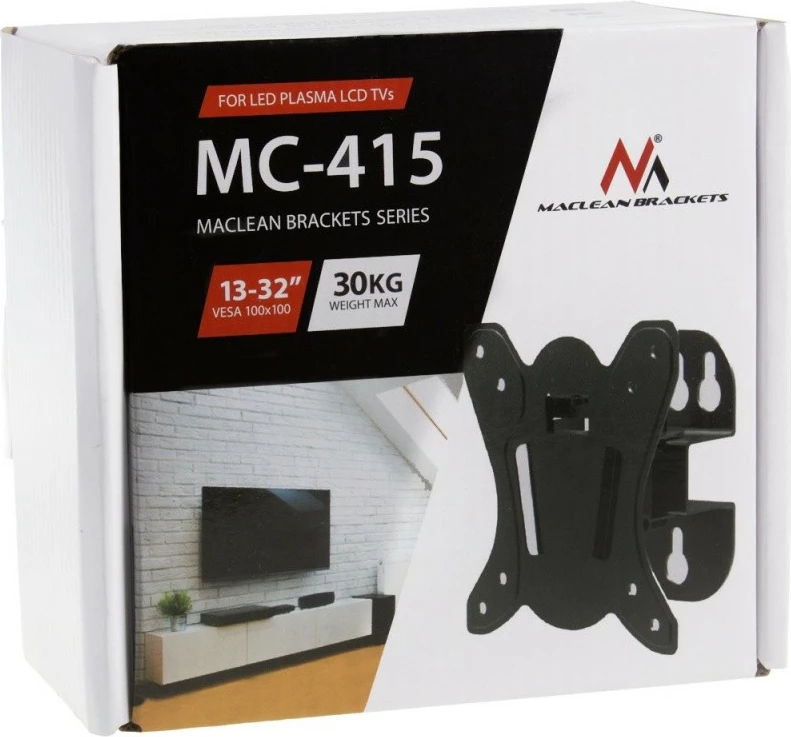 Mbajtës muri për TV/monitor Maclean MC-415 13-32 inç 30 kg VESA 75x75/100x100, i zi