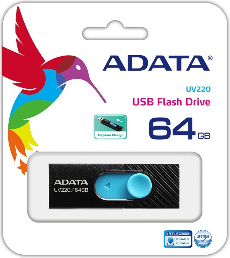 USB flesh Adata UV220, type-A, 64GB, e kaltër/e zezë