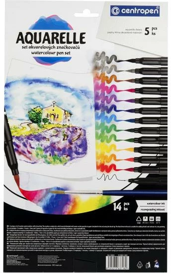 Set markerësh Centropen Aquarelle me brushë, 12 ngjyra