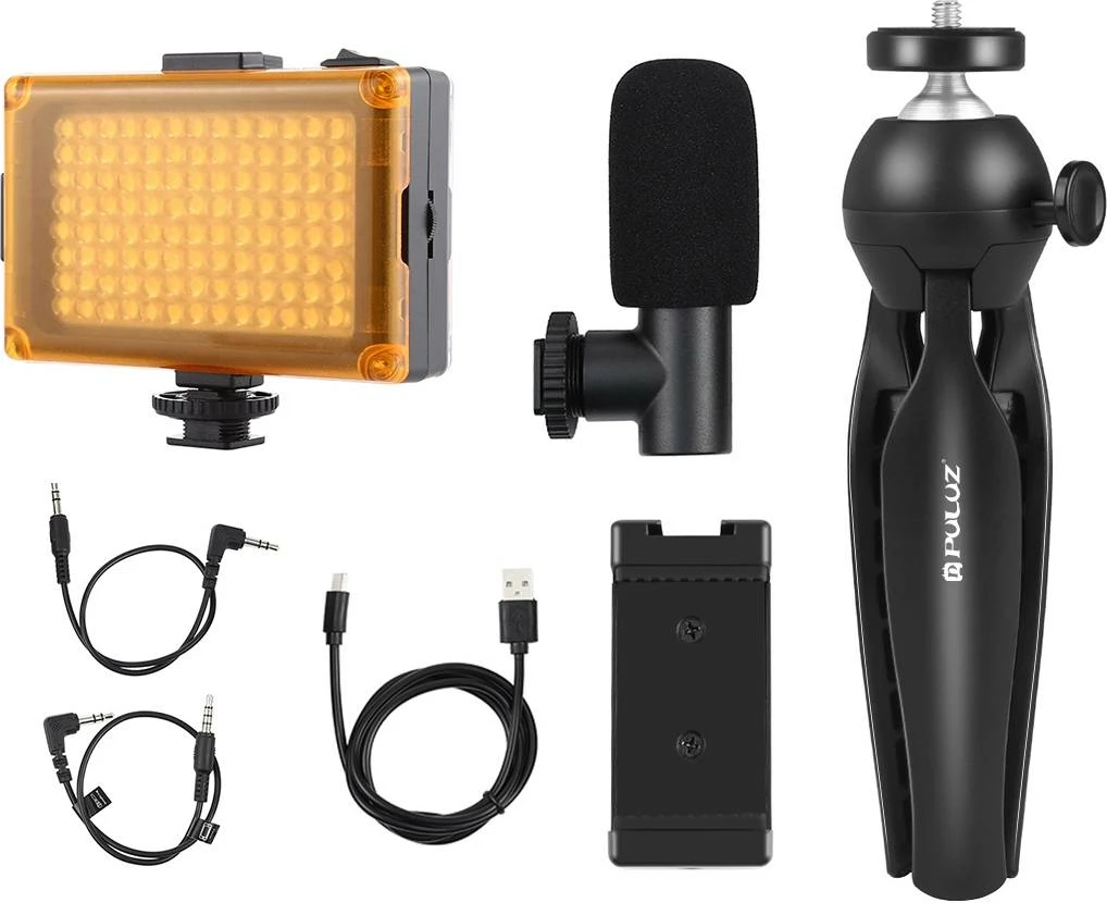 Set incizimi Puluz PKT3132B me tripod, mikrofon, dritë LED dhe mbajtëse telefoni