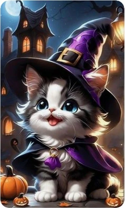 Set mozaik me diamante Norimpex Halloween Cat, 30x40 cm, shumëngjyrësh
