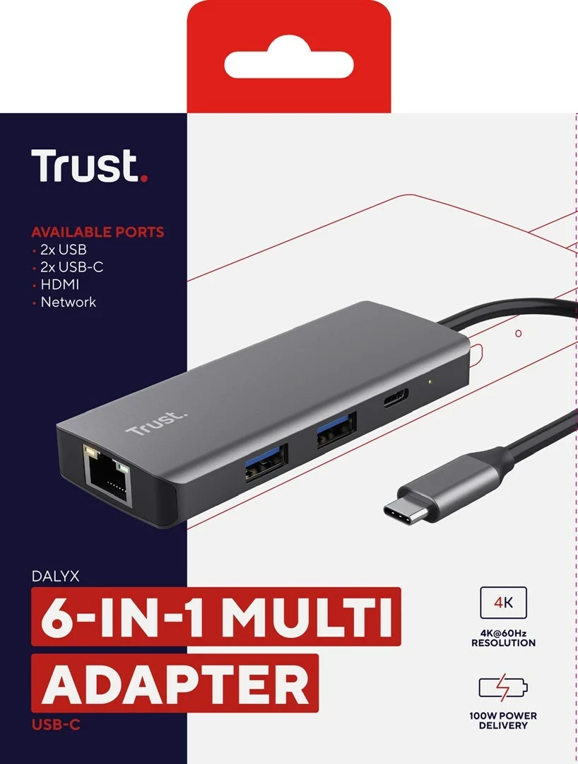 Adapter USB Type-C Trust Dalyx, 1000 Mbit/s, Argjendtë
