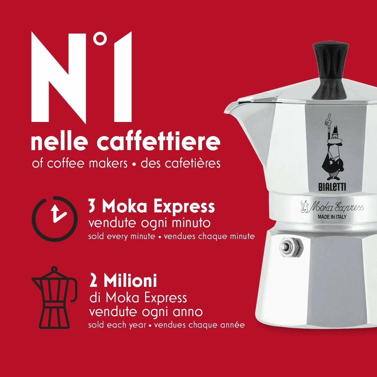 Moka pot Bialetti Moka Express 3 filxhana, alumini, argjend