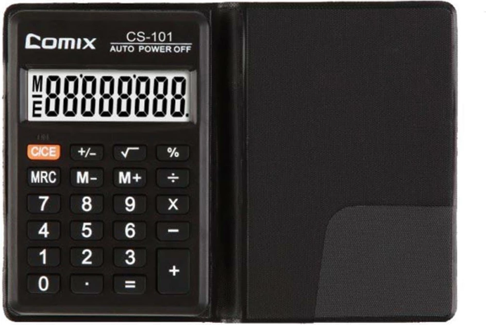 Kalkulator xhepi Comix CS-101, 8 shifra, me mbështjellës, Zi