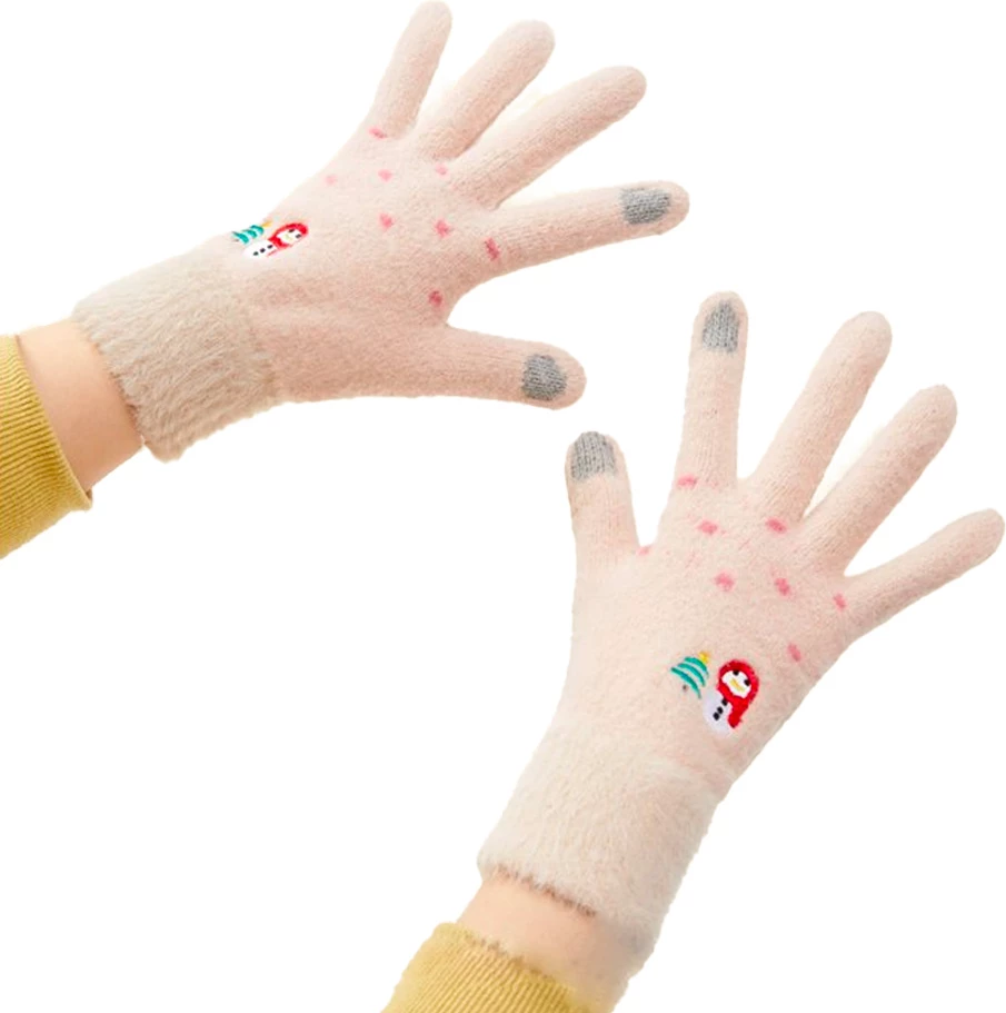 Doreza dimërore për femra Hurtel, me ekran prekje, motiv borebardhë dhe pemë Krishtlindjesh, bezhë