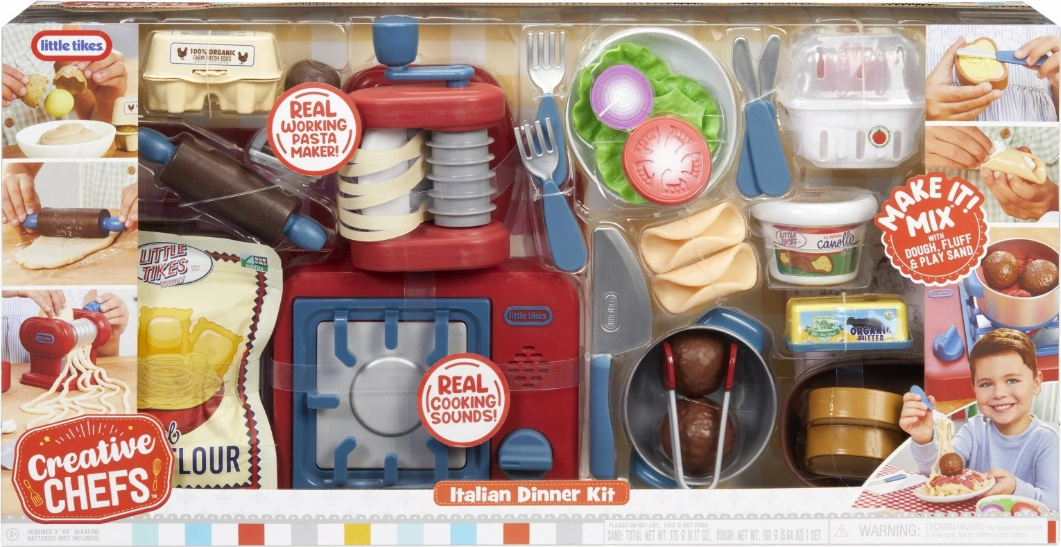 Set lojërash kuzhine Little Tikes Creative Chefs Italian Dinner Kit 643316-EUC, me tinguj gatimi dhe përgatitës makarone, plastike, AA, 3+ vjeç, Shumëngjyrësh, set