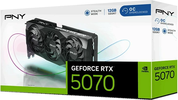 Kartelë grafike PNY GeForce RTX 5070 OC, 12GB GDDR7, PCI Express x16 5.0, e zezë