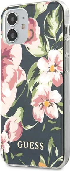 Mbështjellës Guess GUHCP12SIMLFL03 për iPhone 12 mini 5.4", Flower Collection, kaltër