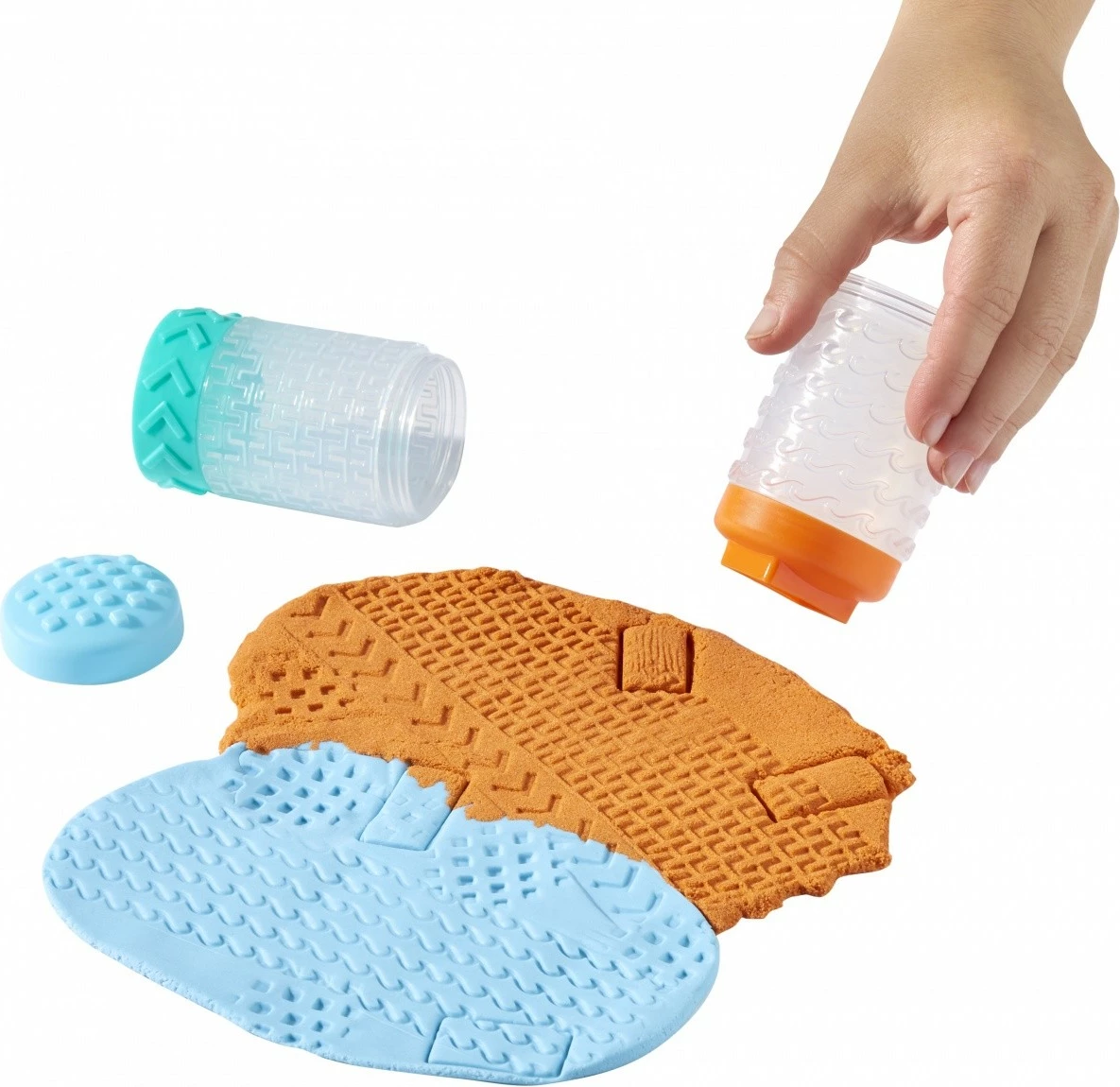 Set argjile modeluese dhe rëre kinetike MGA Wonder Factory Never Dry, blu dhe portokalli