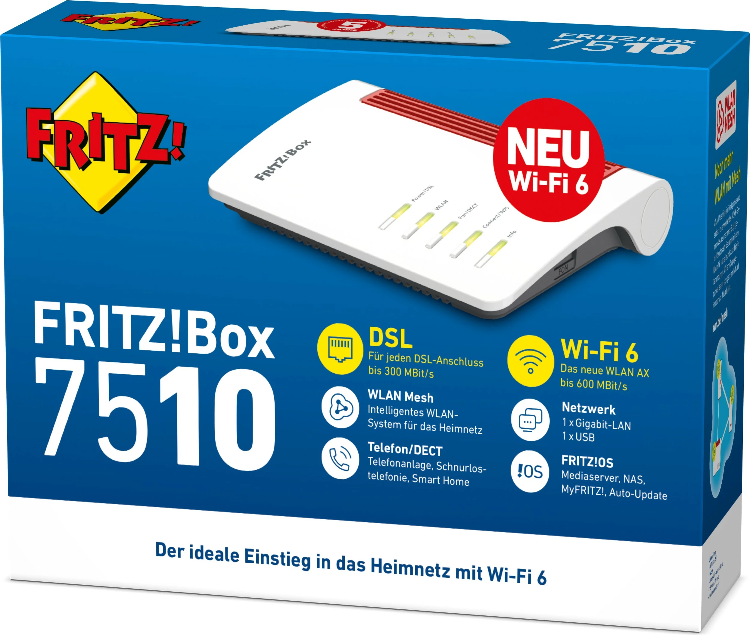 Router tavoline AVM FRITZ!Box 7510, Wi-Fi 6, Single-band, Ethernet LAN, ADSL, Bardhë