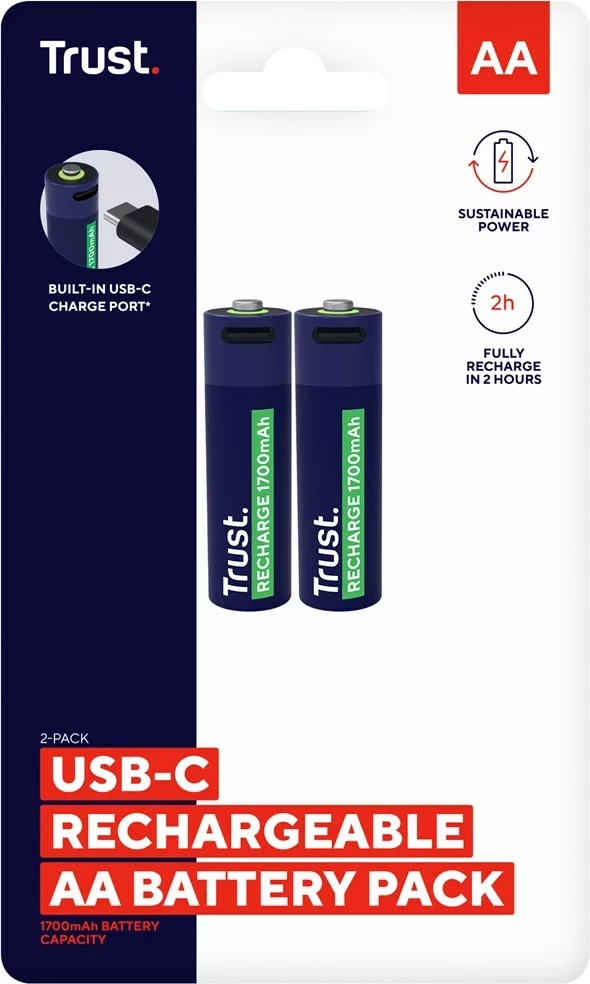 Bateri të rikarikueshme Trust 25584, AA, Blu, 2 copë