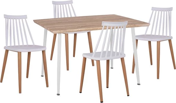 Set 5 pjesë Sipërfaqe Tavoline Sonama & Karrige Vanessa ngjyrë bardhë me këmbë metalike FH11024.01 120x70x76.5 cm