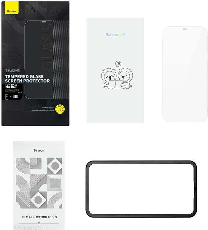 Xham i temperuar Baseus Schott HD 0.3mm me filtër pluhuri për iPhone 12 Pro Max